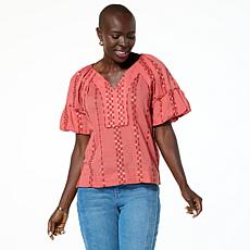 "As Is" Democracy Woven Bubble-Sleeve Top