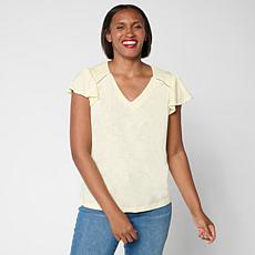 "As Is" DG2 by Diane Gilman Cotton Modal Slub Flutter Sleeve Top