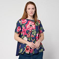 "As Is" DG2 by Diane Gilman Crepe De Chine Flared Sleeve Printed Top