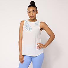 "As Is" DG2 by Diane Gilman Crinkle Dobby Embroidered Tank