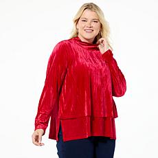 "As Is" DG2 by Diane Gilman Crushed Velvet Mock-Neck Easy Top