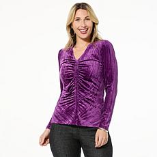 "As Is" DG2 by Diane Gilman Crushed Velvet Ruched Front Top