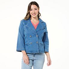 "As Is" DG2 by Diane Gilman Dream Drape Denim Double-Breasted Jacket