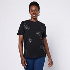 "As Is" DG2 by Diane Gilman Embellished Crew Neck Short-Sleeve Top