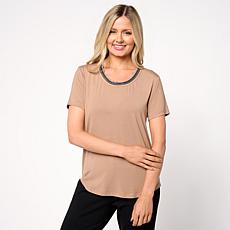 "As Is" DG2 by Diane Gilman Embellished U-Neck Short-Sleeve Tee