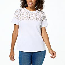 "As Is" DG2 by Diane Gilman Embroidered Eyelet Knit Tee