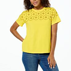 "As Is" DG2 by Diane Gilman Embroidered Eyelet Knit Tee