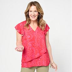 "As Is" DG2 by Diane Gilman Everyday Jersey Flutter Sleeve Asymmetr...