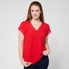 As Is DG2 by Diane Gilman Everyday Jersey Lace Trimmed Knit Top