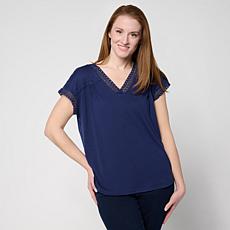 "As Is" DG2 by Diane Gilman Everyday Jersey Lace Trimmed Knit Top