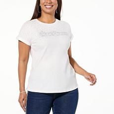 "As Is" DG2 by Diane Gilman Everyday Jersey Rhinestone Embellished Tee
