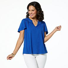 "As Is" DG2 by Diane Gilman Flutter-Sleeve Top with Hi-low Shirttai...