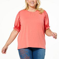 "As Is" DG2 by Diane Gilman Just Like Silk & Jersey Knit Combo Top
