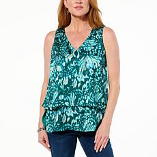 "As Is" DG2 by Diane Gilman Just Like Silk Printed V-Neck Easy Tank