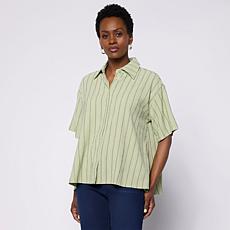 "As Is" DG2 by Diane Gilman Knit Plisse Handkerchief Shirt