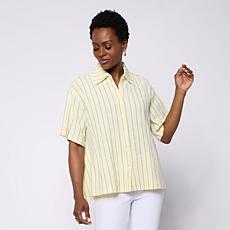 "As Is" DG2 by Diane Gilman Knit Plisse Handkerchief Shirt