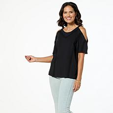 "As Is" DG2 by Diane Gilman Lace Inset Cold Shoulder Top