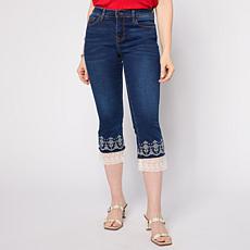 "As Is" DG2 by Diane Gilman Legacy Stretch Denim Embroidered Lace H...