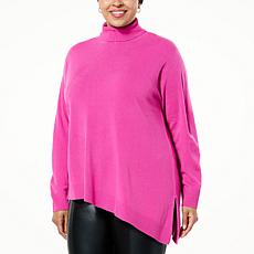 "As Is" DG2 by Diane Gilman Lux Touch Asymmetric Hem Turtleneck Swe...