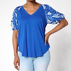 "As Is" DG2 by
Diane Gilman Mixed Media Puff Sleeve V-neck Top