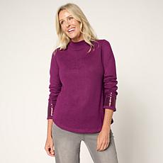 "As Is" DG2 by Diane Gilman Mock-Neck Embellished Sleeve Knit Top