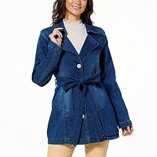 "As Is" DG2 by Diane Gilman New Classic Stretch Denim City Trench Coat