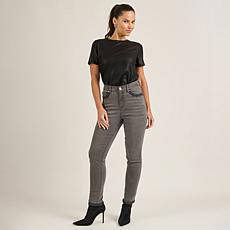 "As Is" DG2 by Diane Gilman New Classic Stretch Denim Lace Hem Skin...