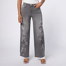 "As Is" DG2 by Diane Gilman New Classic Stretch Denim Patch Wide-Le...