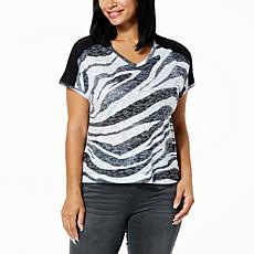 "As Is" DG2 by Diane Gilman Printed Burnout Knit Dolman-Sleeve Top