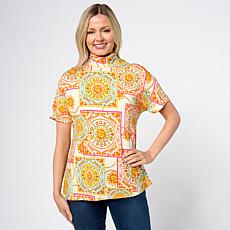 "As Is" DG2 by Diane Gilman Printed Dolman Sleeve Turtleneck Top