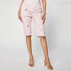 "As Is" DG2 by Diane Gilman Printed Stretch Denim Pull-On Bermuda S...