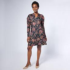"As Is" DG2 by Diane Gilman Puff Sleeve Printed A-Line Dress