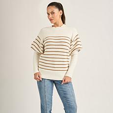 "As Is" DG2 by Diane Gilman Rib Striped Knit Juliette-Sleeve Sweater