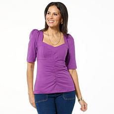 "As Is" DG2 by Diane Gilman Ruched Puff-Sleeve Top