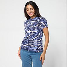 "As Is" DG2 by Diane Gilman SoftEase Short-Sleeve Printed Sweater