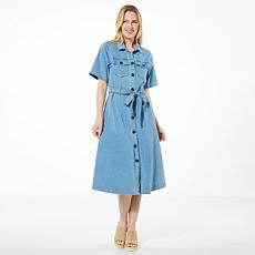 "As Is" DG2 by Diane Gilman Super Stretch Knit Denim Shirtdress