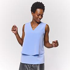 "As Is" DG2 by Diane Gilman V-Neck Mixed Media Double Layer Easy Tank