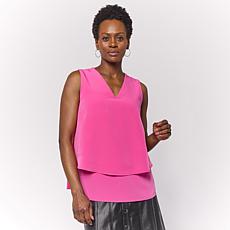 "As Is" DG2 by Diane Gilman V-Neck Mixed Media Double Layer Easy Tank