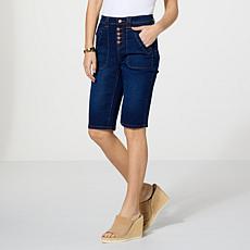 "As Is" DG2 by Diane Gilman Virtual Stretch Faux Button Fly Bermuda...