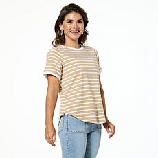 "As Is" DG2 by Diane Gilman Yarn-Dye Striped Knit Tee with Shoulder...