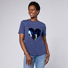 "As Is" Diane Gilman Cotton Jersey Short Sleeve Heart Embellished Top