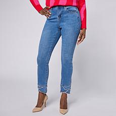"As Is" Diane Gilman Legacy Stretch Fringe Petal Hem Skinny Ankle Jean