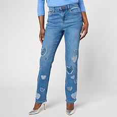 "As Is" Diane Gilman New Classic Stretch Heart Patch Straight Leg Jean