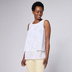 "As Is" Diane Gilman Poly CDC Flutter Tank Top with Lace Trim Inset