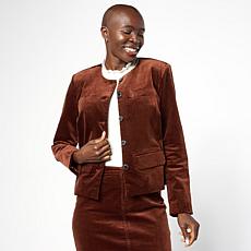 "As Is" Diane Gilman Stretch Velveteen Collarless Tailored Jacket