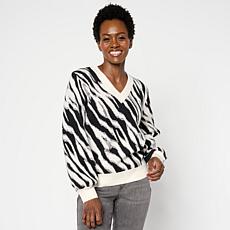 "As Is" Diane Gilman V Neck Jacquard Pullover