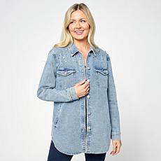 "As Is" G by Giuliana Black Label Denim Shirt Jacket with Rhinestones