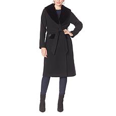 "As Is" G by Giuliana Black Label Faux Fur Trim Wrap Coat