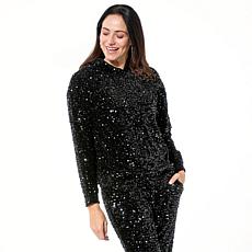 "As Is" G by Giuliana Black Label Sequin Velour Knit Hoodie