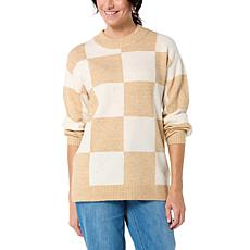 "As Is" G by Giuliana Checkered Jacquard Pullover Sweater